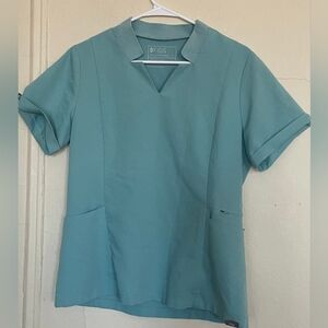 FIGS Technical Collection Scrub Top Inala Slim Seafoam Teal Aqua M Medium Euc